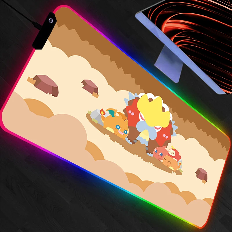 LED Gaming Mouse Pad Large Computer RGB Mousepad Desk Mat PC Carpet Keyboard Gamer Accessories Backlight  Pokemon Pikachu