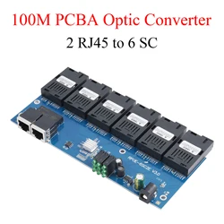 2 RJ45 to 6 SC fiber optic connector 10M/100M PCBA board fiber optic media converter 1310nm/1550nm 3A+3B port 20KM Ethernet swit