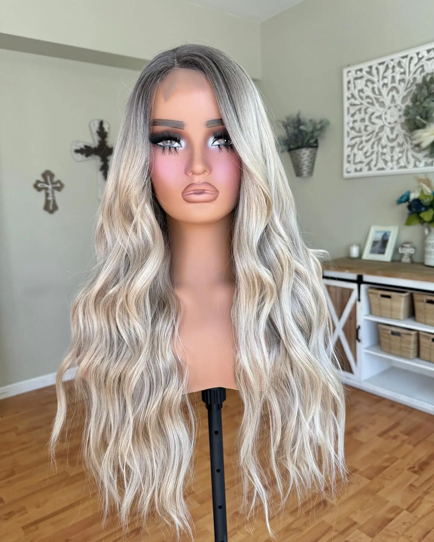 Easy Wear Synthetic Hair Soft Lace Front Wigs for Black Women Ombre Sliver Gray Wavy Wigs High Temperature Fiber Long Wigs