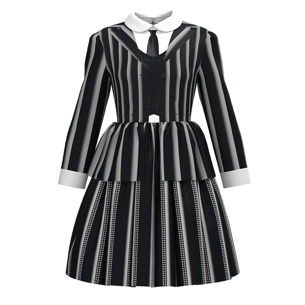 

Wednesday Adams Cosplay Costume Striped Play Dress Halloween Children's Adam's Family Main Character Fashionable Women's Wear