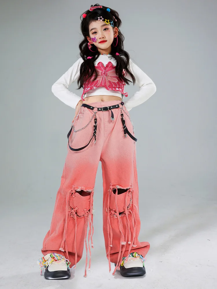 女の子-k-pop-ファンション-タンクトップ-チェック柄スカート-ヒップホップ-tシャツ-ストリートダンスショーツ-子供ストリートウェア-キッズジャズ服セット