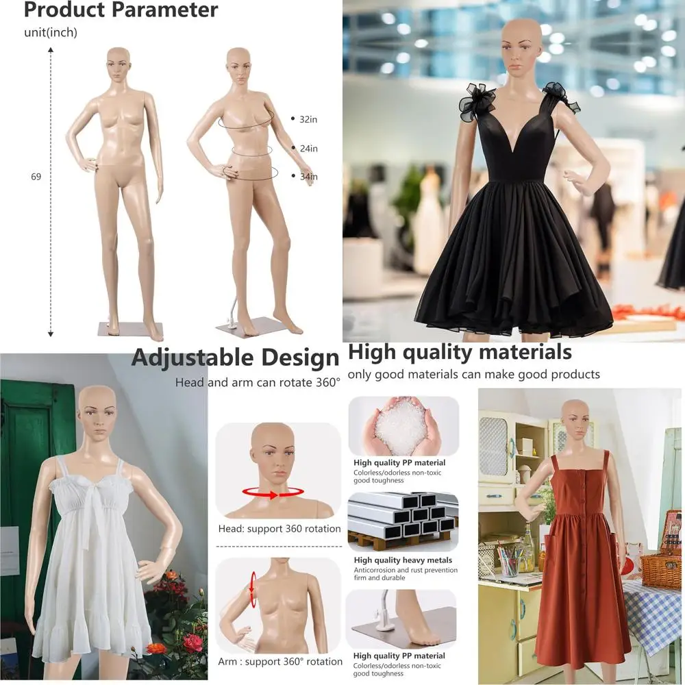 

69 Rotatable Female Mannequin with Detachable Head & Arms, Metal Base for Clothing Display