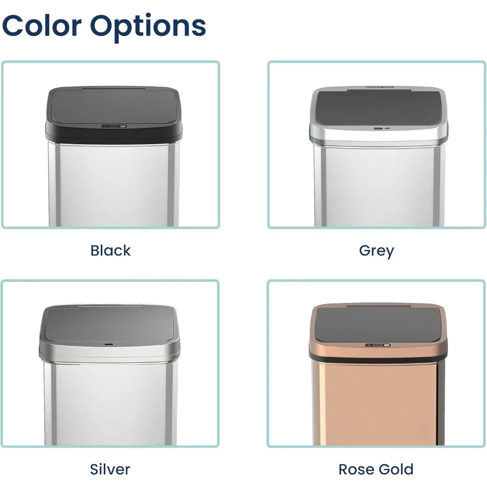 Automatic Touchless Infrared Motion Sensor Trash Can, 13 Gal Stainless Steel with Black Lid