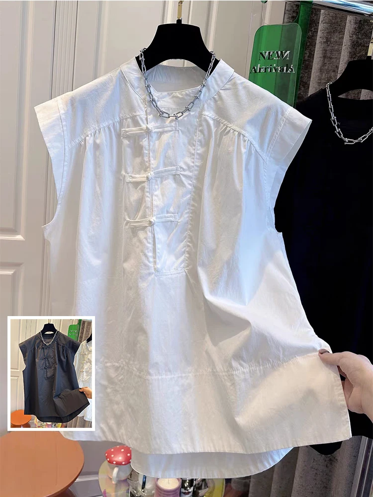 

Новая женская однотонная рубашка в китайском стиле с длинными рукавами, круглым вырезом, на пуговицах, повседневная, больших размеров, из хлопка