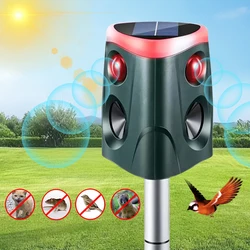 Solar Ultrasonic Animal Repellent with LED Flashing Multi Gear Adjustment Infrared Sensing Rodent Deterrer Outdoor Garden Use