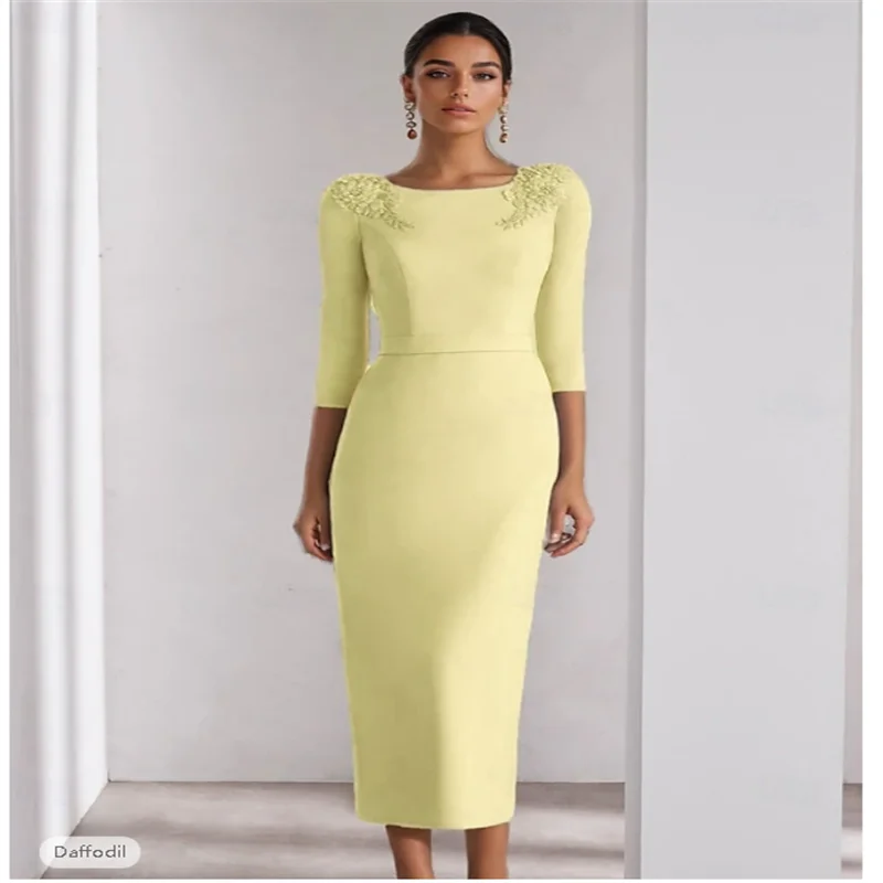 Sheath / Column Cocktail Dresses Elegant Dress Formal Wedding Ankle Length 3/4 Length Sleeve Crew Neck Stretch Crepe with Slit