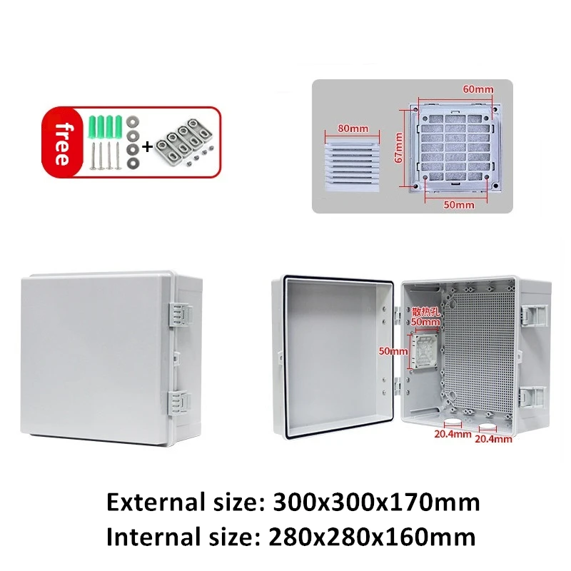 Elektrische meterbedieningskast Geventileerde kunststof verdeelkast Regendichte warmteafvoergaten Monitoring Junction Box