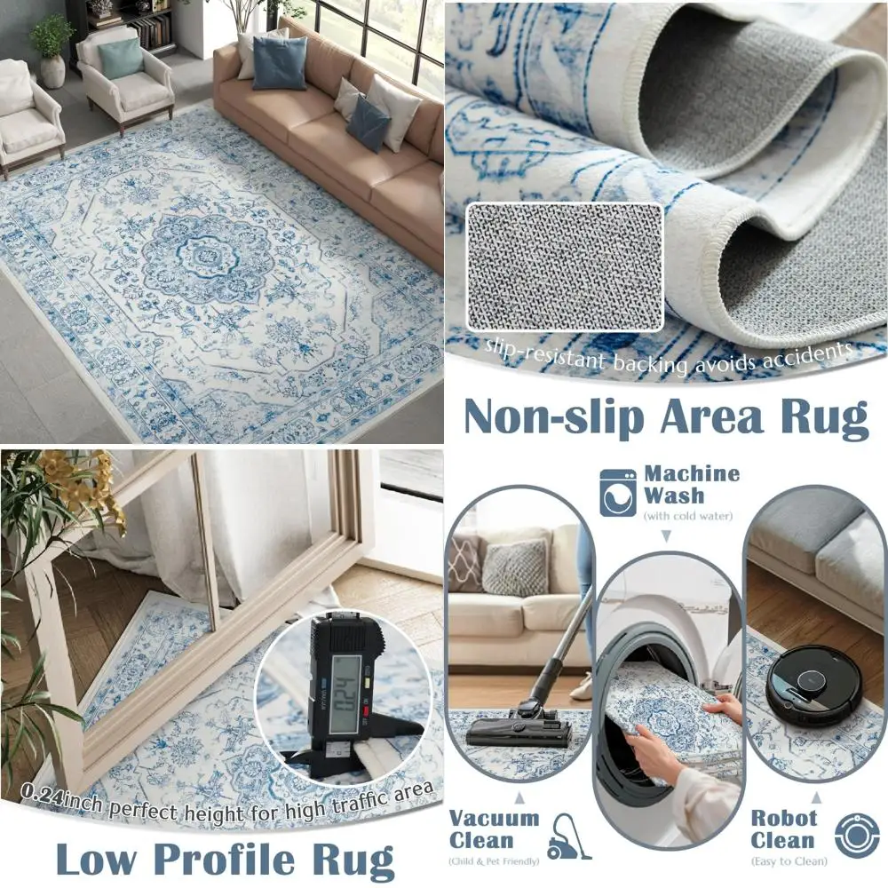 

Vintage Medallion Floral Area Rug, 6x9 Feet, Washable, Non-Slip, Soft and Comfortable, Perfect for Living Room, High Traffic Hom