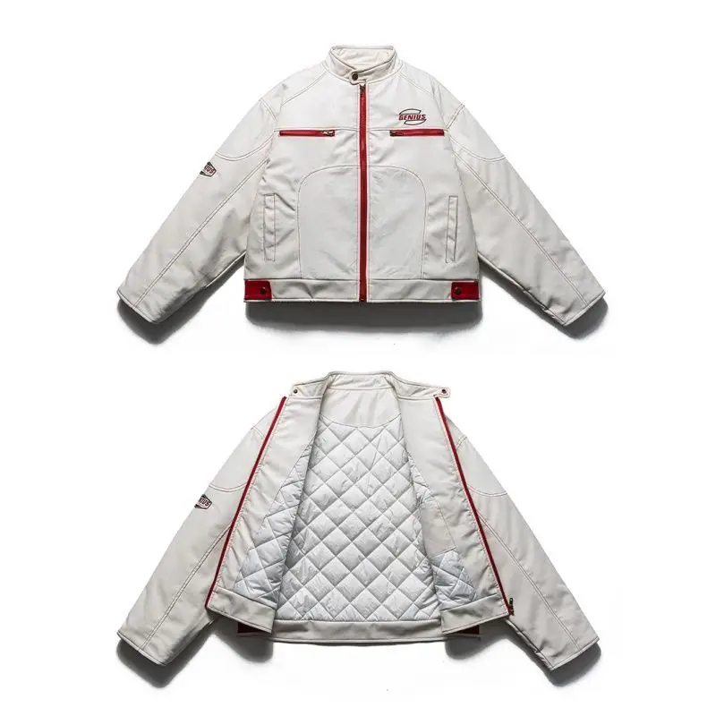 

ort PU Leather Jaet Women's Casual Sle Fall Winter Faion Trendy Girl Spor High Street Cotton Coat Couple's Leisure