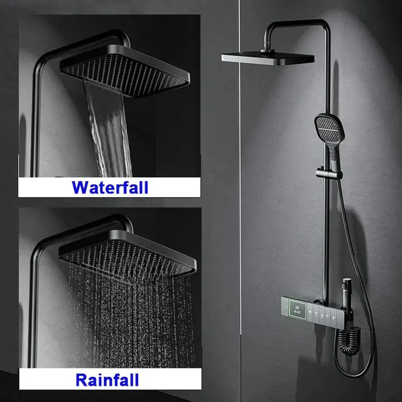 Imagem -02 - Conjunto Termostático de Chuveiro Digital para Banheiro Chuva Exposta Misturador de Piano Torneira Grande Torneira Constante Novo Design