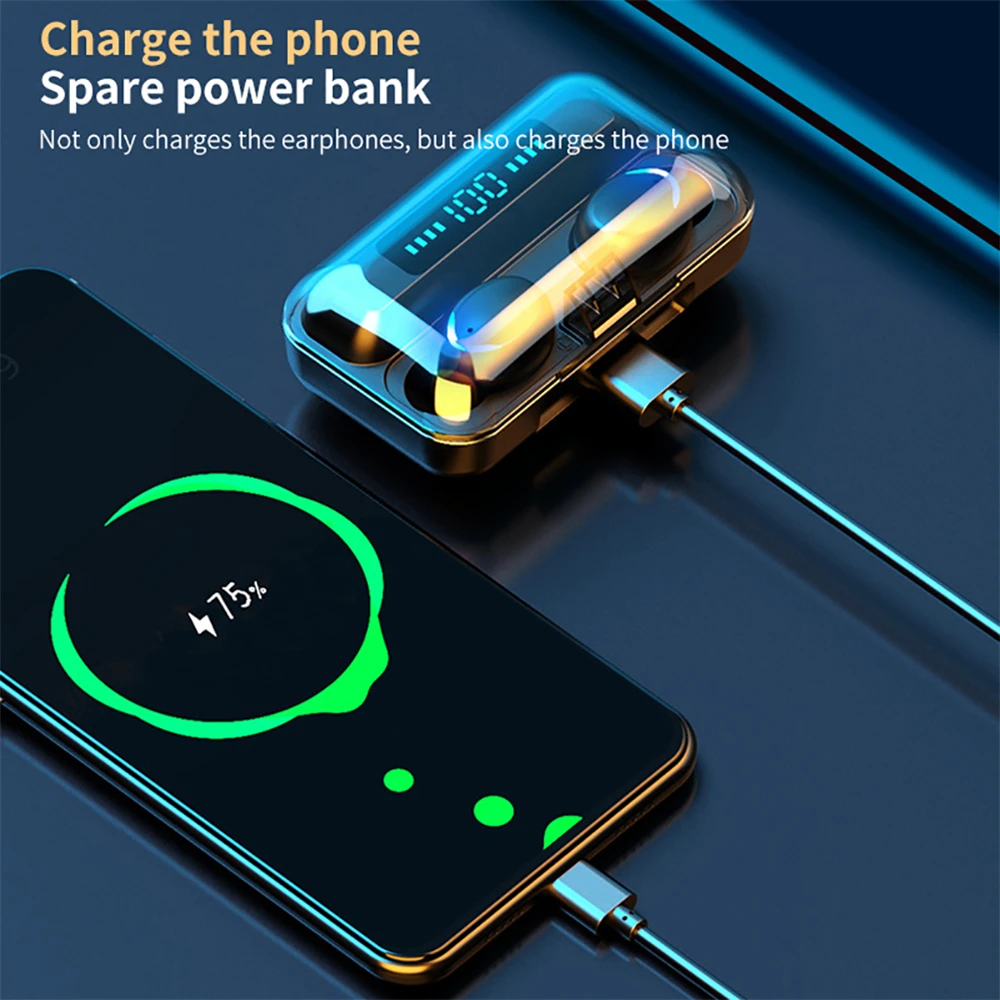 سماعة رأس لاسلكية ثنائية الأذنين TWS ، سماعات أذن بلوتوث ، شاشة عرض ليد ، سماعات أذن مضادة للماء عالية الدقة ، سماعات رأس CVC للحد من الضوضاء