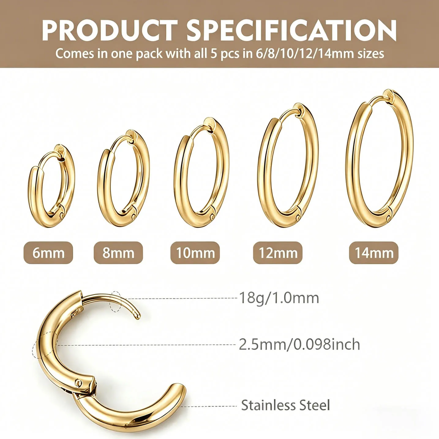 316L Stainless Steel Small Hoop Earrings for Women Men Classic Round Circle Huggie Earrings Cartilage Piercing Jewelry