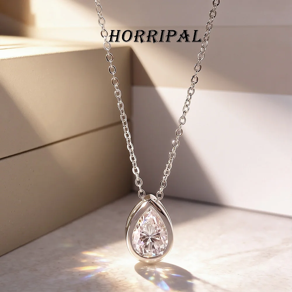 

HORRIPAL Hot Seller 1-4CT DVVS1 Moissanite Pendant Necklace for Woman GRA S925 Silver Teardrop Gentle Party Wedding Fine Jewelry