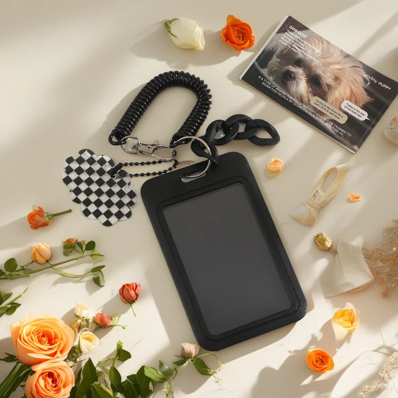 Simple Black Student School Card; Anti-lost Protective Cover; Three-inch Polaroid Display Backpack Small Pendant ID Card Cover