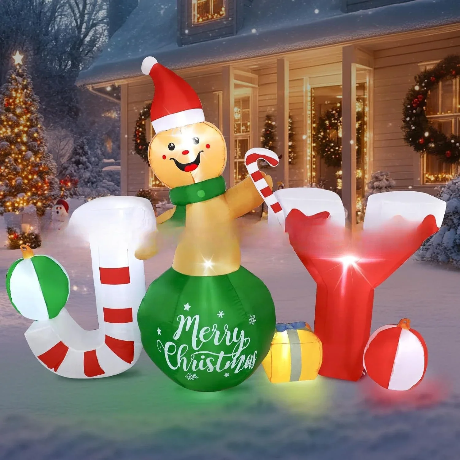 Christmas Inflatable Christmas Gingerbread Man Bell Alphabet Air Mold LED Light Luminous Ornament Garden Ornament