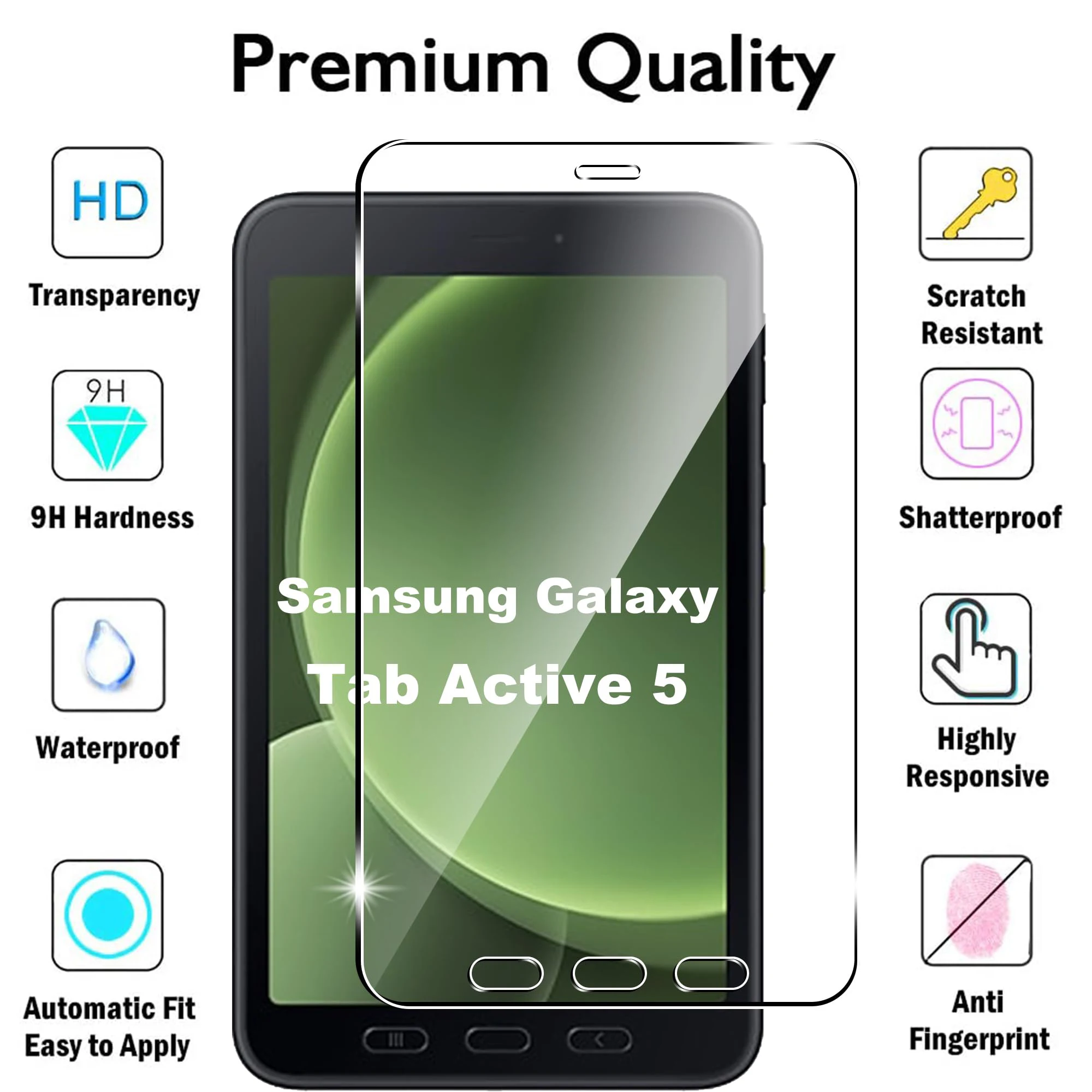 Protetor de tela para Samsung Galaxy Tab Active 5 (8 polegadas) 2024 Filme de vidro temperado HD 9H Dureza Resistente a arranhões Bolha livre