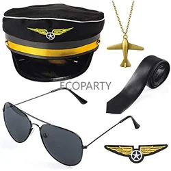 Airline Pilot Captain Costume Kit Pilot Dress Up Accessory Set with Aviator Sunglasses Larp Gangster Medieval Accessories