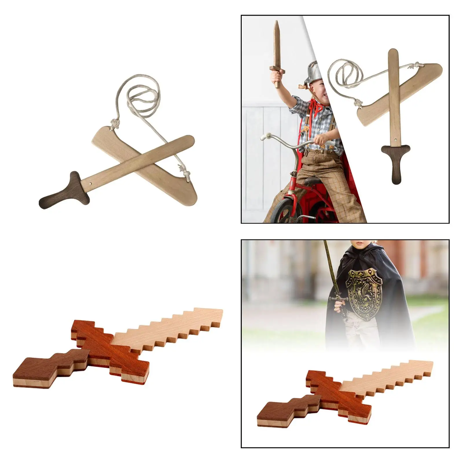Holzschwert für drinnen und draußen, leicht, zum Spielen, handgefertigt, Ritterschwert, Spielzeugschwert für Jungen und Mädchen im Mittelalter