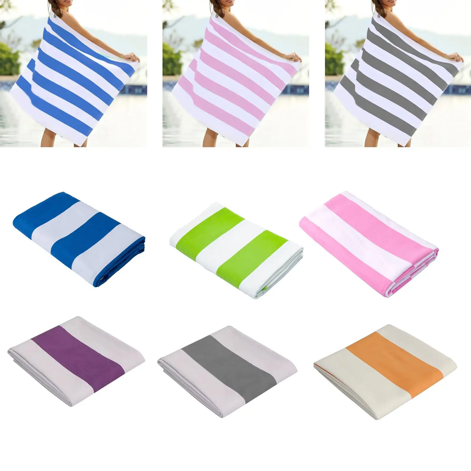 Striped Beach Towel Lightweight Microfiber Swim Towel for Camping Home Salon