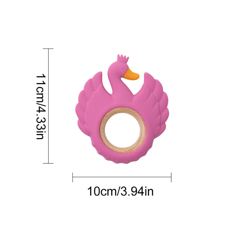 Baby Silicone Teethers BPA Free Swan Shape Infant Wooden Ring Teething Toys for Boys Girls Chewing Nursing Toy Newborn Gifts