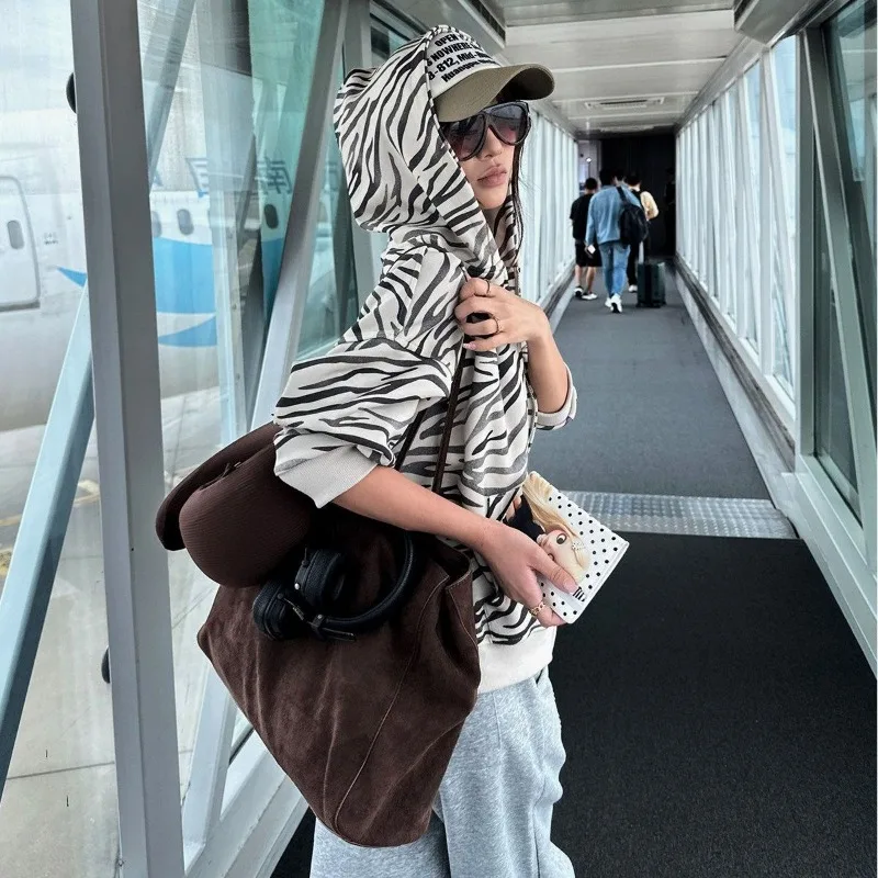 Kimotimo Women Zebra Striped Zip Up Hoodie Vintage Harajuku Loose Long Sleeve Jacket Coats Autumn Winter Y2k Casual Streetwear