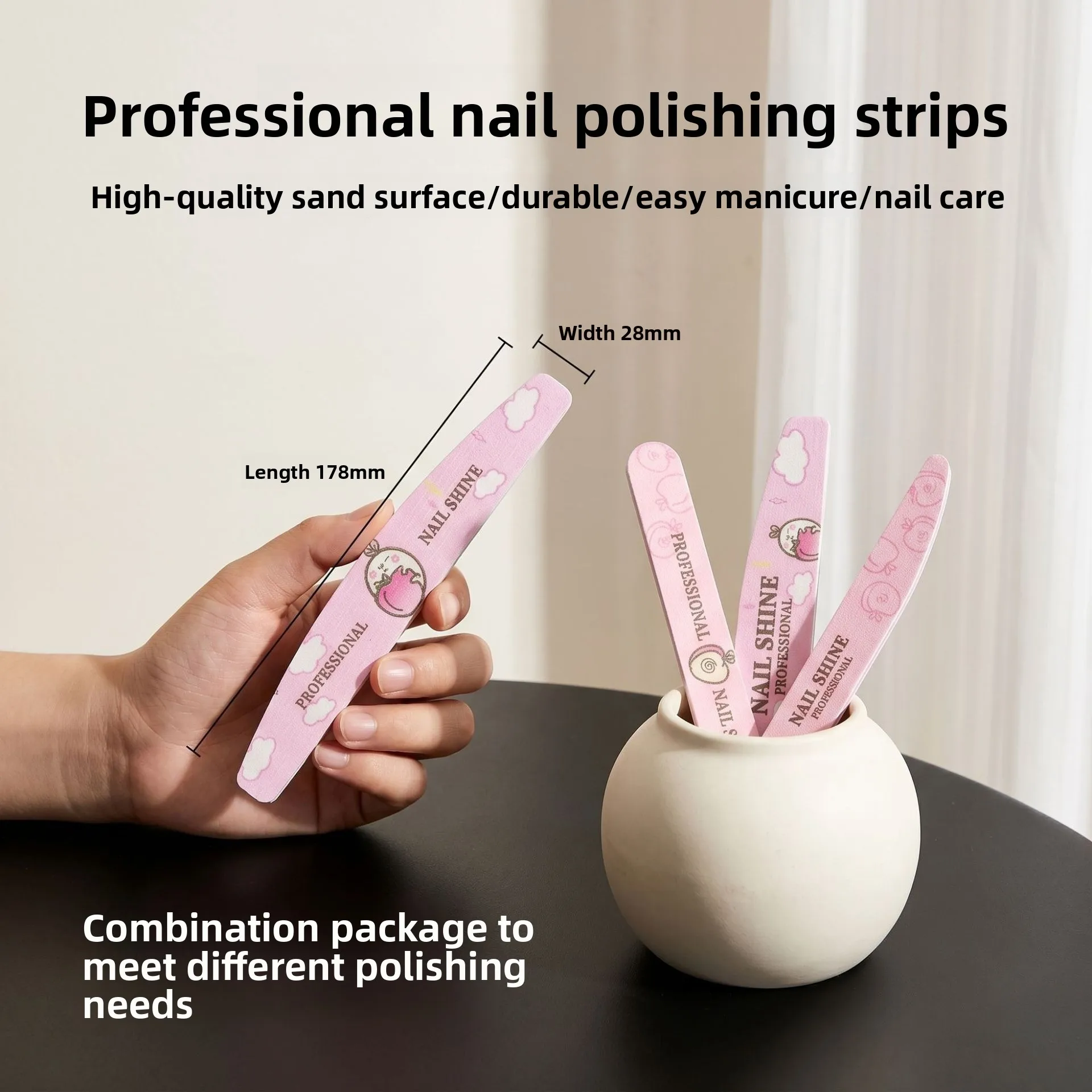 Rabbit Shape Pink Rose Nail File, Cute Double-Sided Manicure Buffer, Durable Washable Nail Shaping Tool for Home DIY