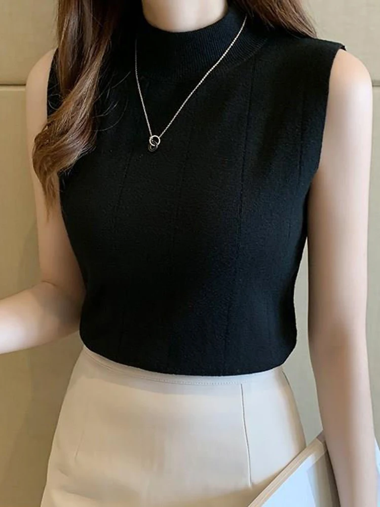 Knitted Summer Turtleneck Tank Tops Women Camisole Sleeveless Slim Top Female Ribbed Vest Casual Solid Camis