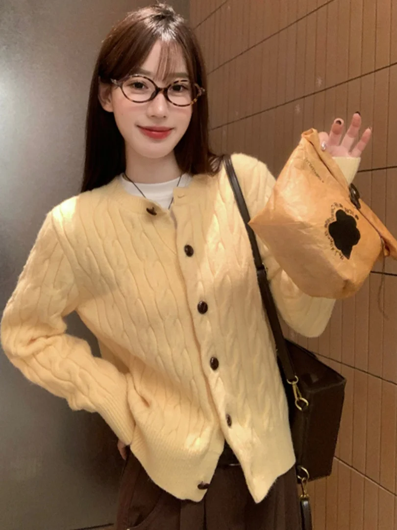 เสื้อคาร์ดิแกนไหมพรมถักเปียสีฟ้าอ่อน ทรงหลวม แขนยาว สไตล์เกาหลี สำหรับผู้หญิง รุ่นใหม่ล่าสุดสำหรับฤดูใบไม้ร่วง