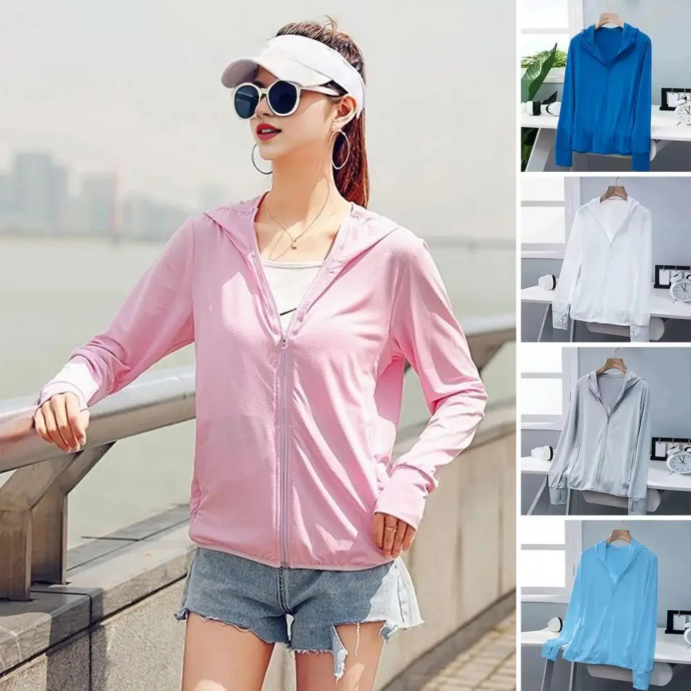 Women Sun Protection Jacket with Zipper Opening Sunlight Blocking Shirt Ice Silk Women's Anti-uv Sunscreen Jacket for Cycling