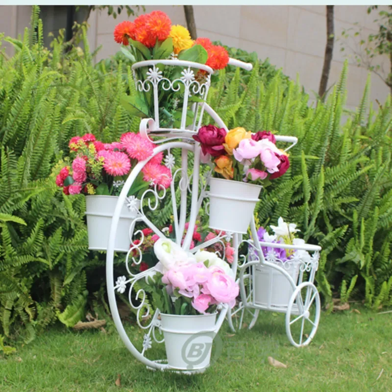 Creative European Bicycle Plant Stand Iron Multi-storey Courtyard Shelves For Plants French Garden Window Flower Shelves