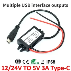 Typ-C 24V 12V 8-32V bis 5V 3a DC DC Abwärts wandler 15W USB Buck Netzteil Ladegerät für Handy iPad Laden