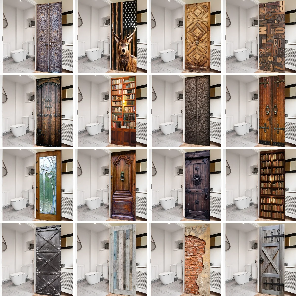 3D Book Shelf Door Decal Door Stickers Decor Door Mural Removable Vinyl Wood Retro Door Wall Mural Door Wallpaper for Home Décor