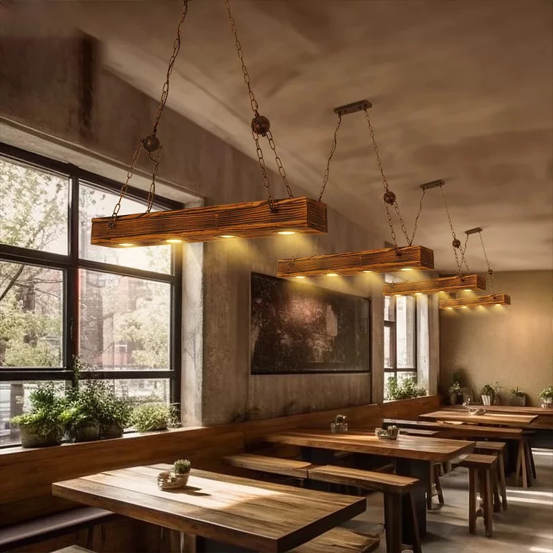

Винтажная американская деревянная люстра на чердаке, ресторан-бар, обеденный стол, кофейня, светодиодная люстра в индустриальном стиле, прожектор для бара