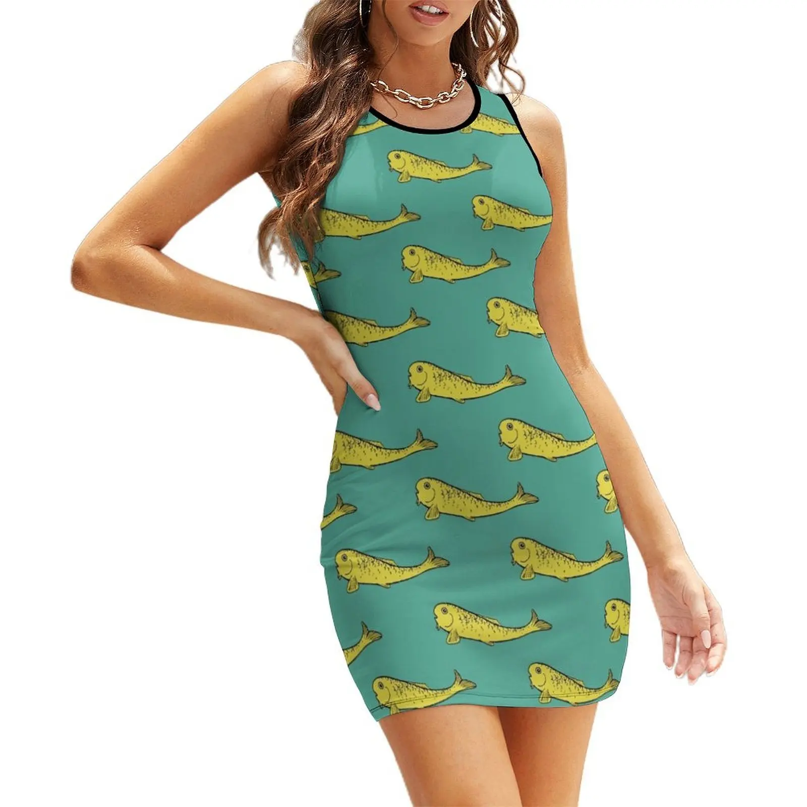 

Yellow Fish Pattern Sleeveless Sundress dresses for womens 2025 elegant dresses plus sizes summer women's suit