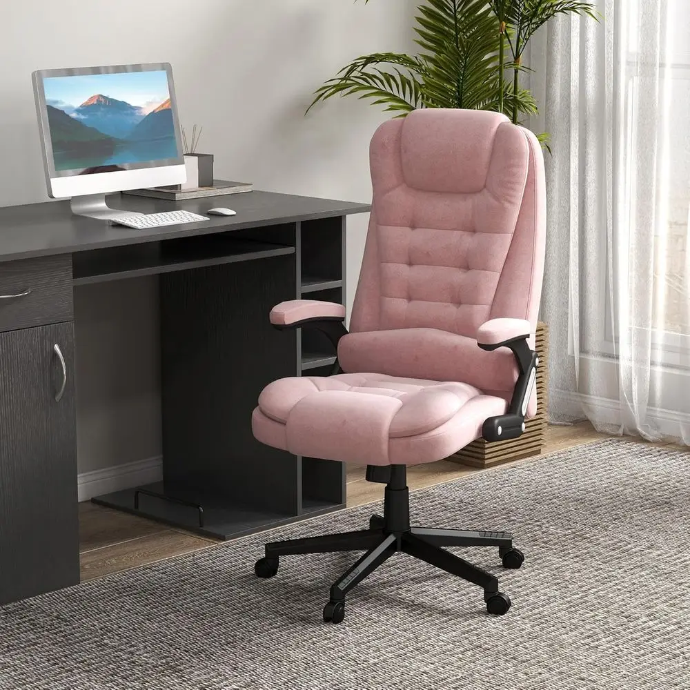 Executive Oice Chair with 6 Points Vibration Massage and Heated Lumbar Support, Velvet High Back Computer Chair with Reclining B