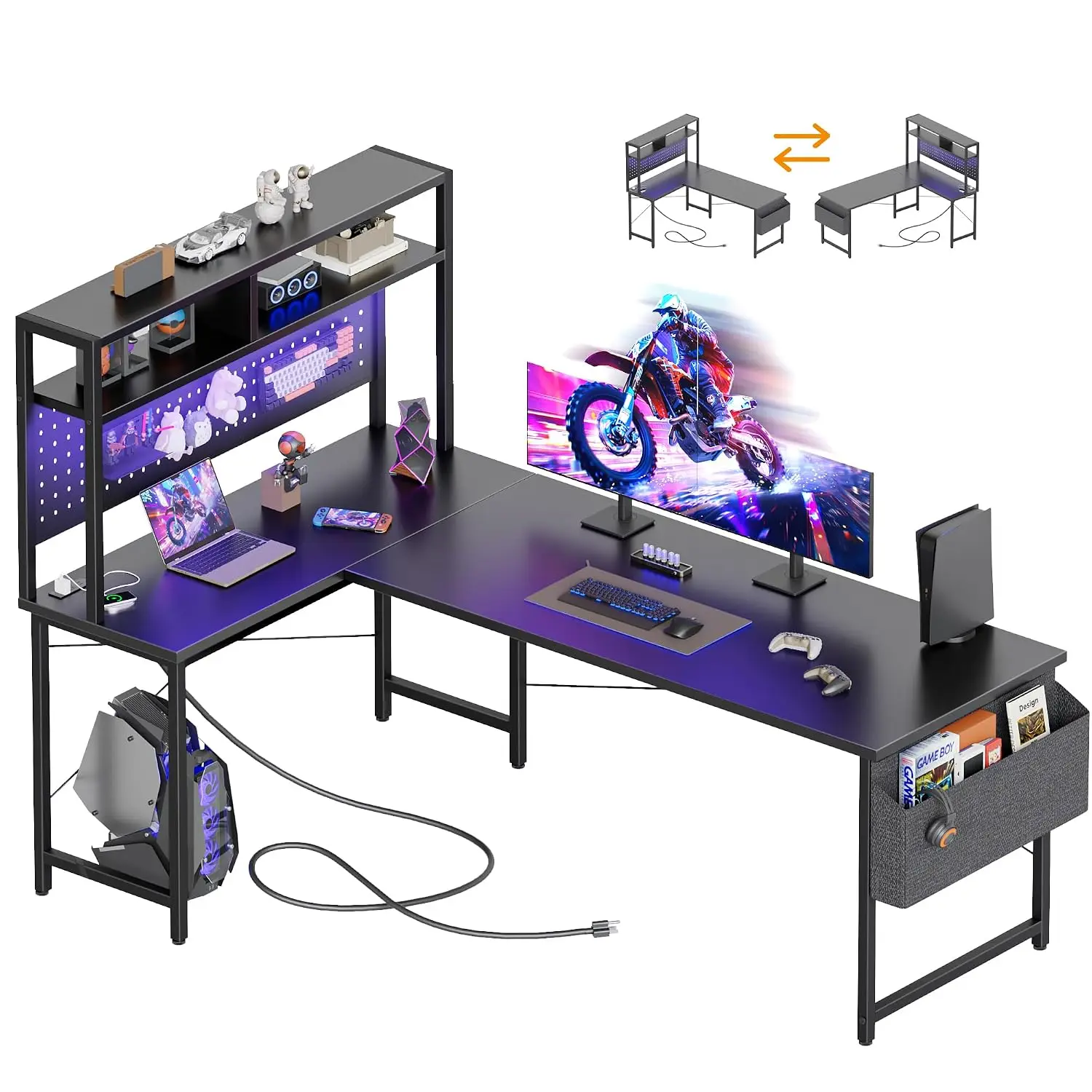 L Shaped Desk with Pegboard, Large Corner Gaming Desk, 59 Inch, Customized