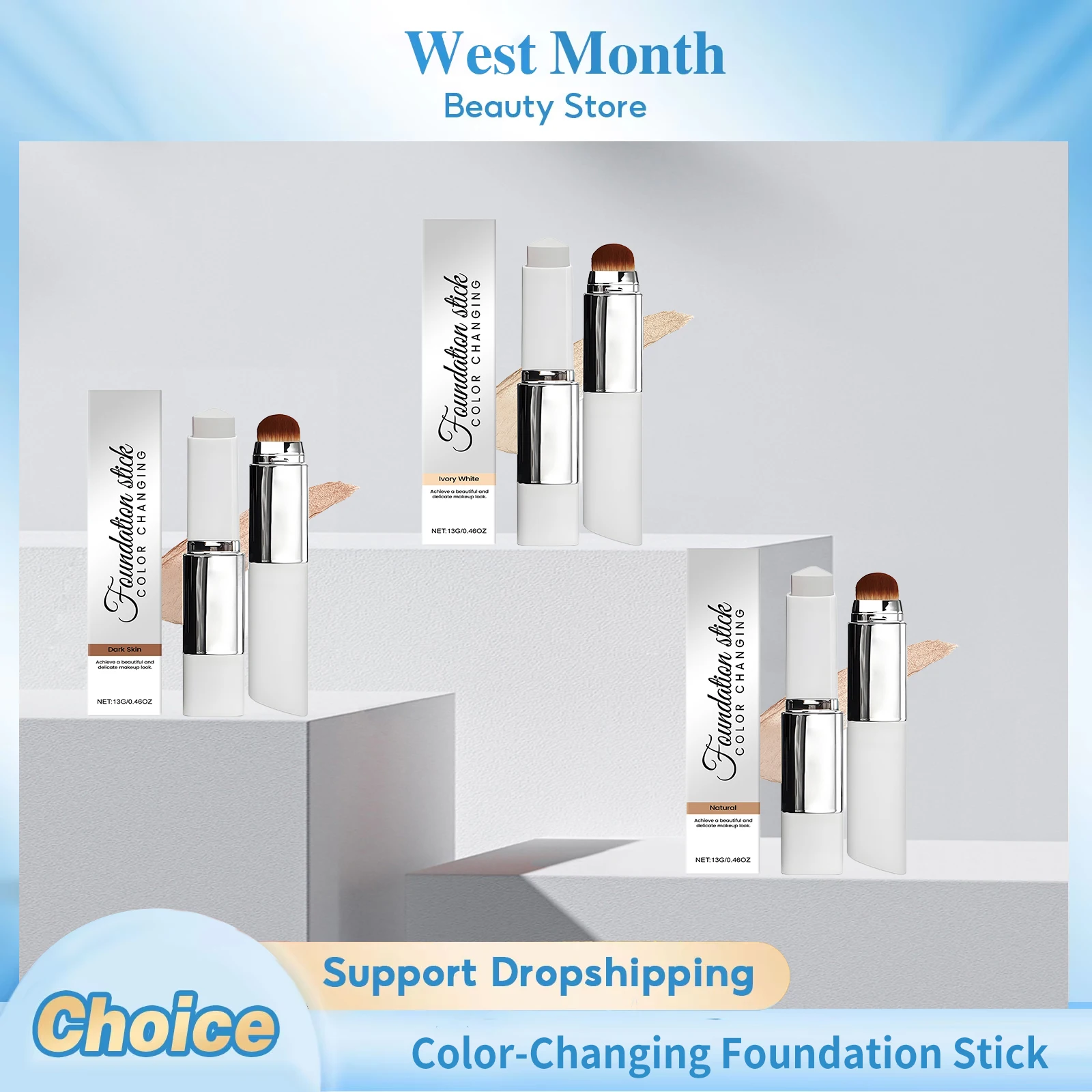 2-in-1 Color-Changing Foundation Stick Even Skin Tone Natural Matte Finish Moisturizing Lightweight Brightening Concealer Liquid