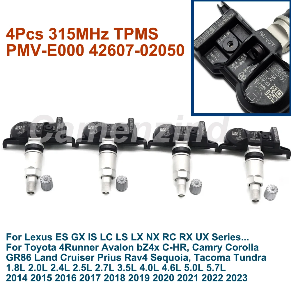 

4Pcs TPMS Tire Pressure Monitor Sensors PMV-E000 42607-02050 PMVE000 4260702050 315MHz For 2014-2023 Toyota Camry 4Runner Lexus