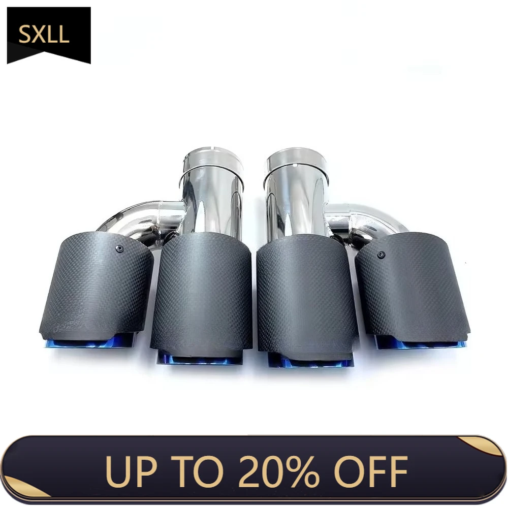 

SXLL Performance 304 stainless steel double outlet carbon fiber baked blue exhaust system muffler exhaust tip