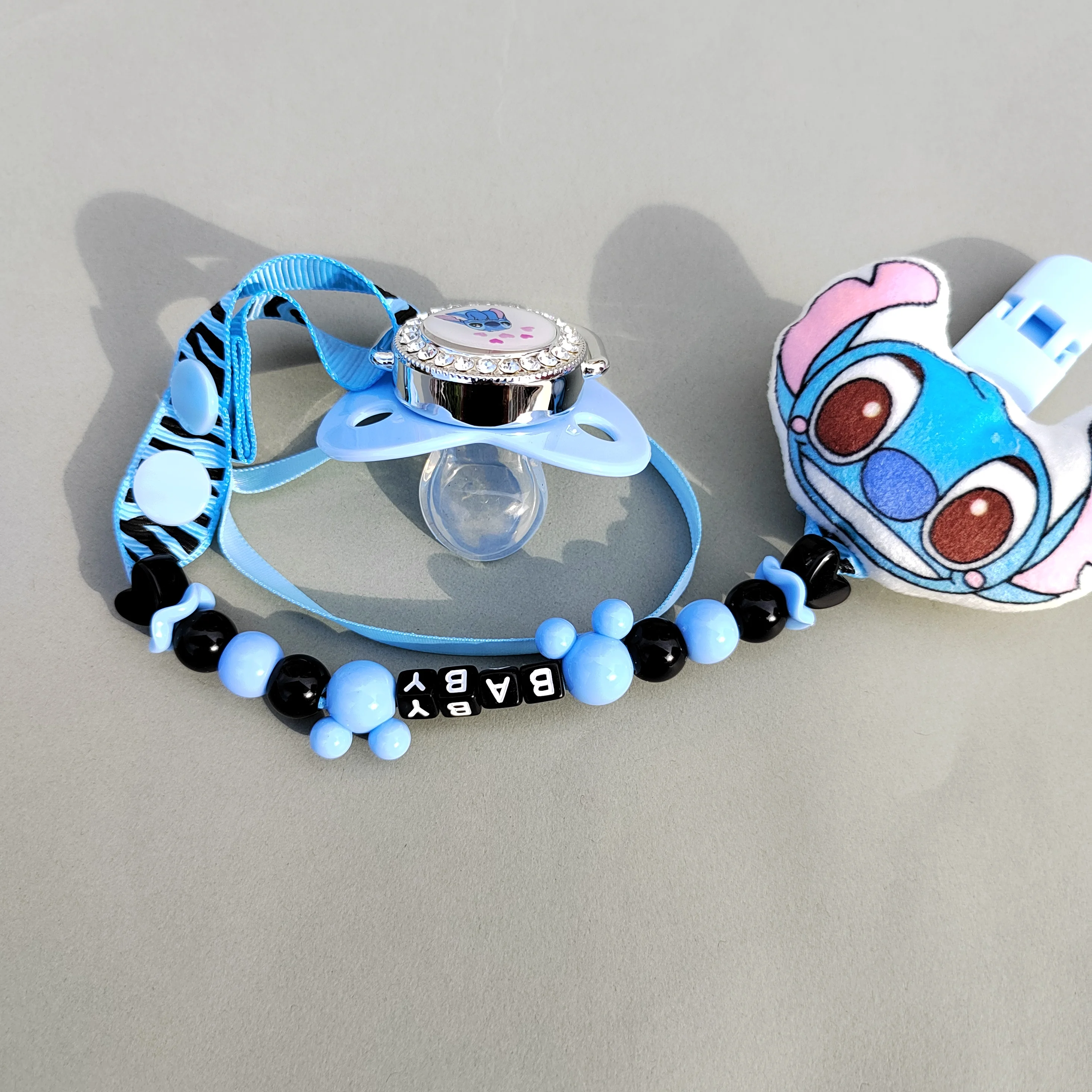 Disney cartoon shape Stitch silicone fake clip and baby pacifier headband shoes Blue baby shower birthday gift chupetes0-8M