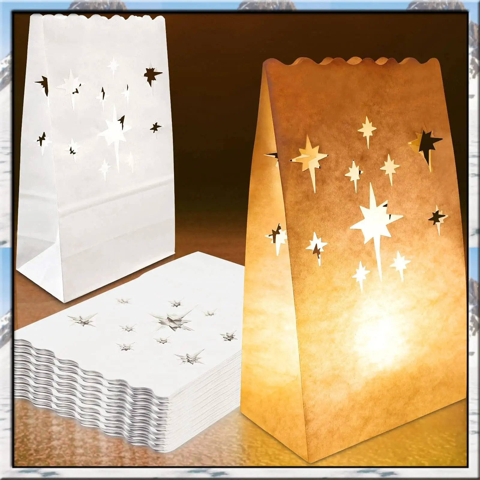 AS59 -70PCS White Luminary Bags Cutout Flame Resistant Halloween Candle Bags Paper Lantern Bags For Wedding Holiday Party