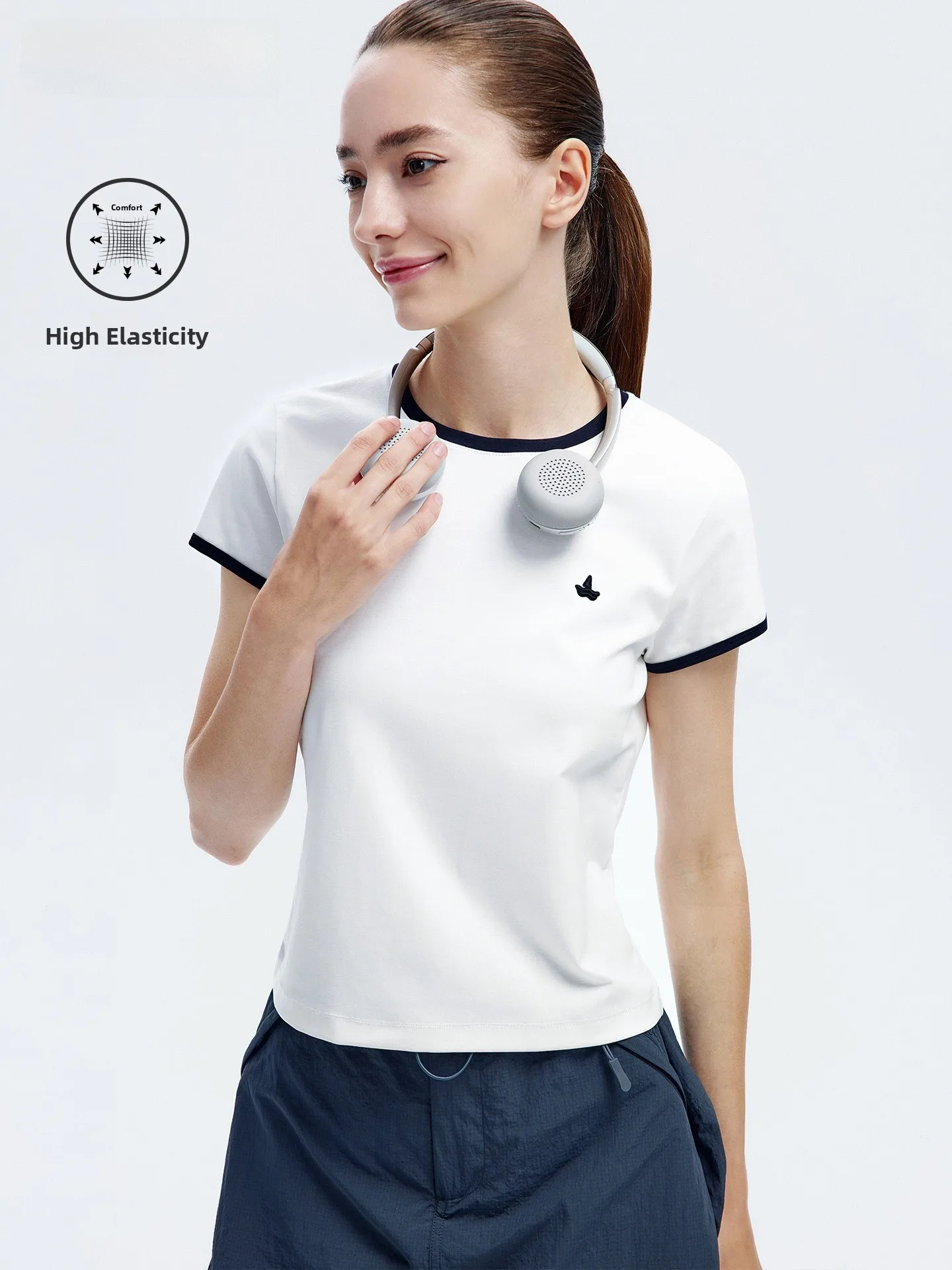 

Женская футболка Navigare Summer Commute Slim Fit с коротким рукавом, вышивкой, повседневная, для активного отдыха, из смесового хлопка с лайкрой, с круглым вырезом