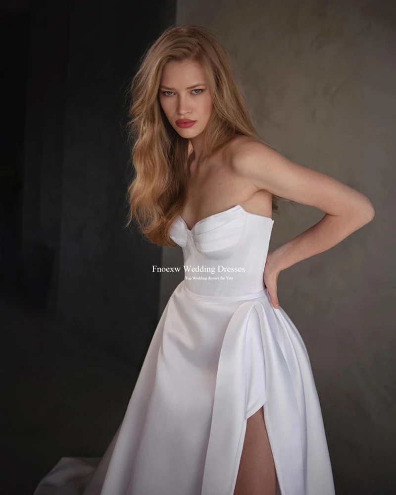 Fnoexw Simple A Line Satin Wedding Dresses Sweetheart Sweep Train High Slit Bridal Gowns Mariage Vestidos De Boda Para Fiestas