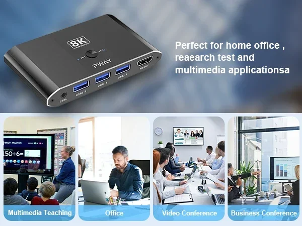 8K@60Hz KVM Switch Share Keyboard Mouse Printer Between 2Computers and 1Monitor with Button Control and Desktop Remote Function