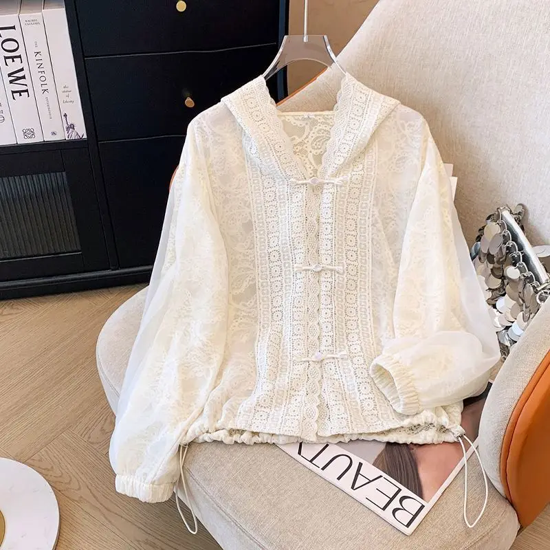 

Lace Button Hooded Jacket For Women 2025 Sun Protection Top, Summer Thin Loose Cardigan Top