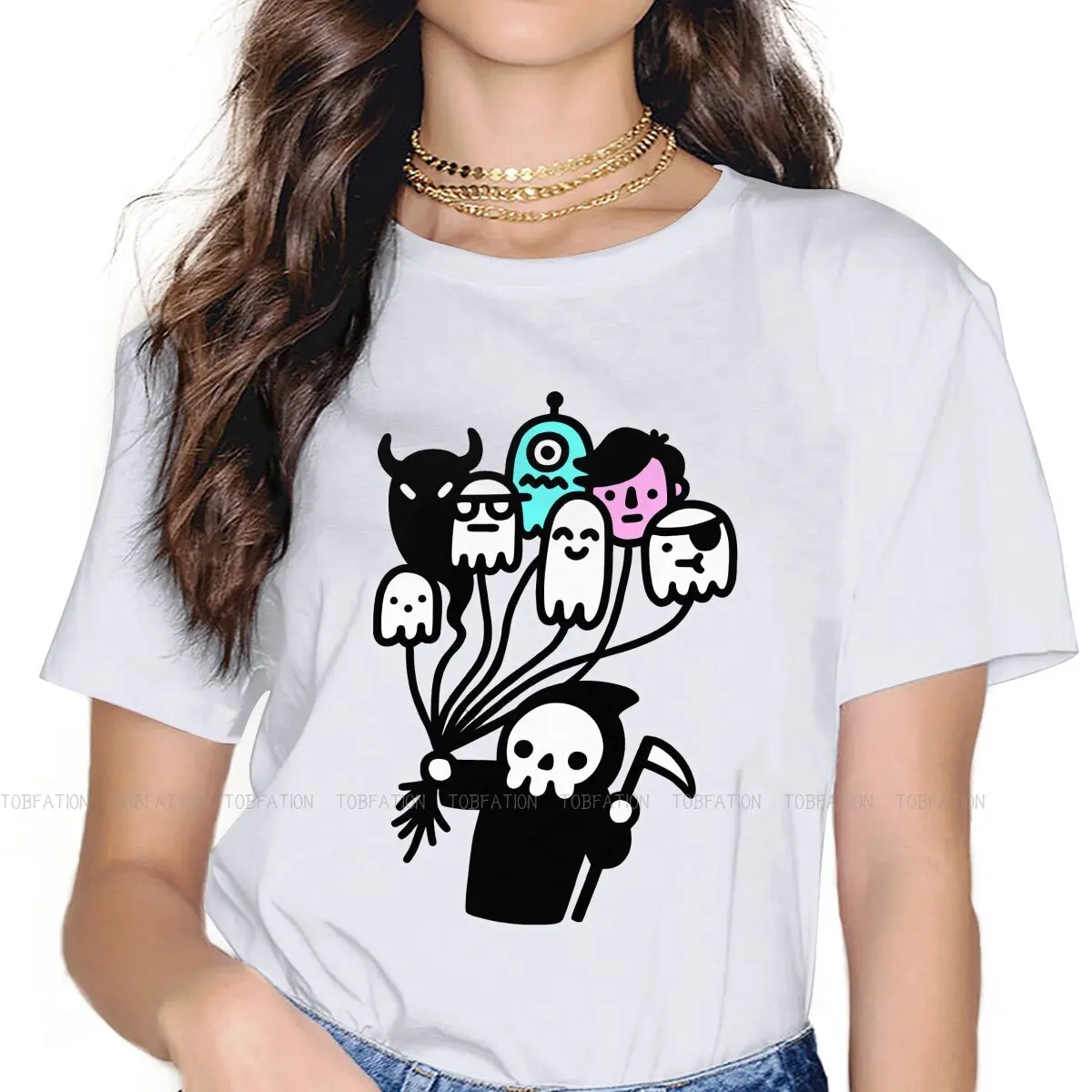 Soul Collector Doodle Women's T Shirt Meme Design Girls Tees Kawaii O-neck Tops Graphic Tshirt 4XL Oversized Hipster