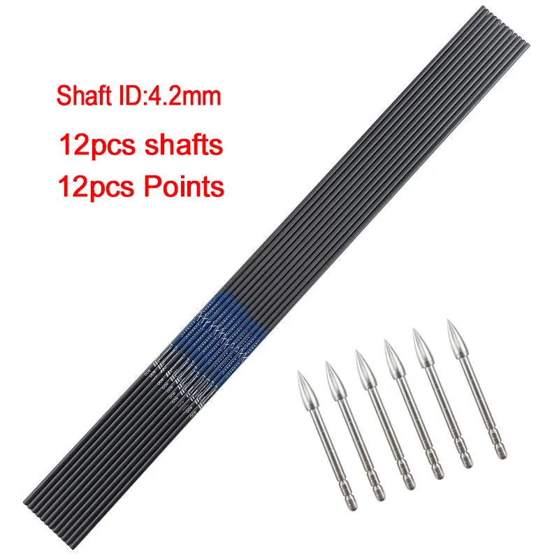 

12Pcs ID4.2mm DIY Carbon Arrow Shafts Spine 400-1000 80/100/120gr Stainless Steel Point for Compound Recurve Longbow Hunting