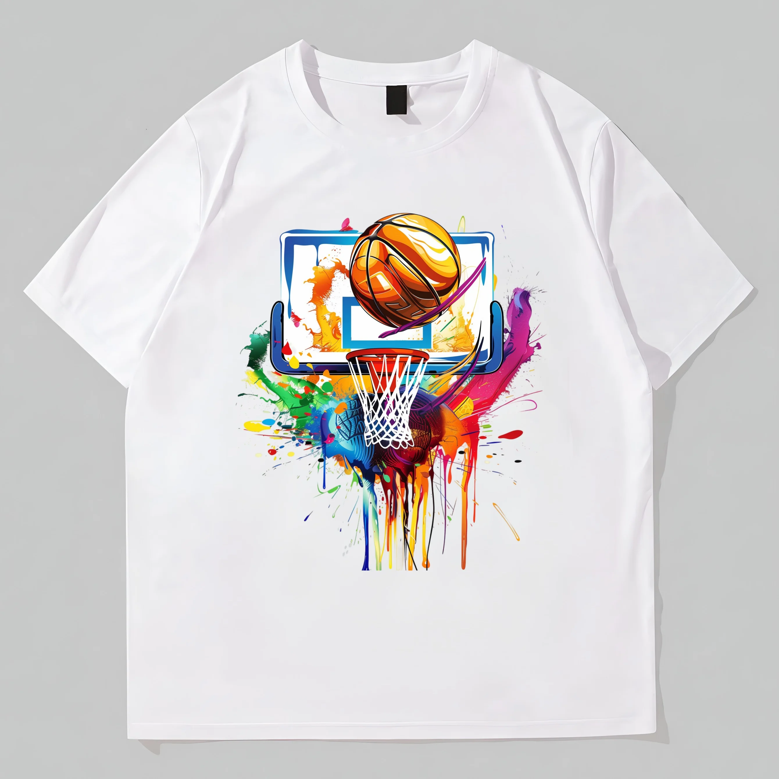 

Teevo Colorful Basketball Hoop Print T-Shirt Casual Sportswear for Men Women Unisex Streetwear Graphic Tee Summer Outdoor