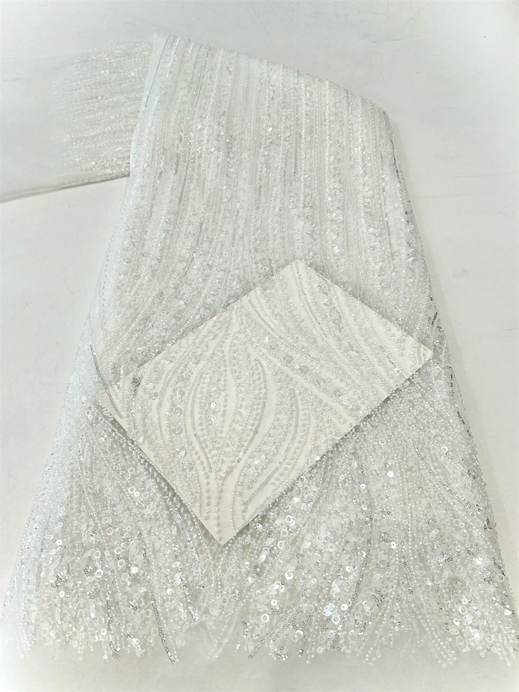 Luxury Embroidery African Handmade Beads Lace Fabric 2024 Goom Nigerian French Sequins Net Lace Fabrics For Wedding Party Sew Sh