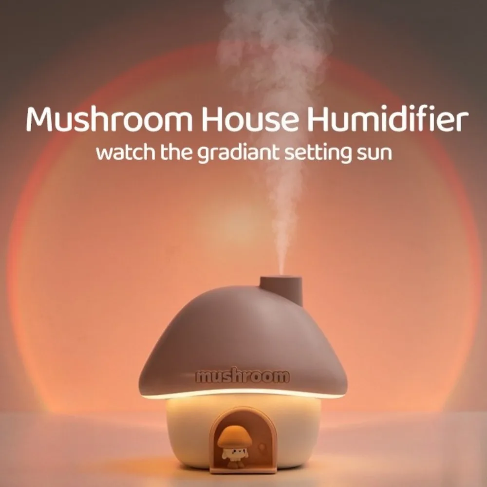 Cute Mushroom Humidifier with 7-Color Sunset Gradient Light 300ml USB for Car Home Long Lasting Aromatherapy Night Light & Gift